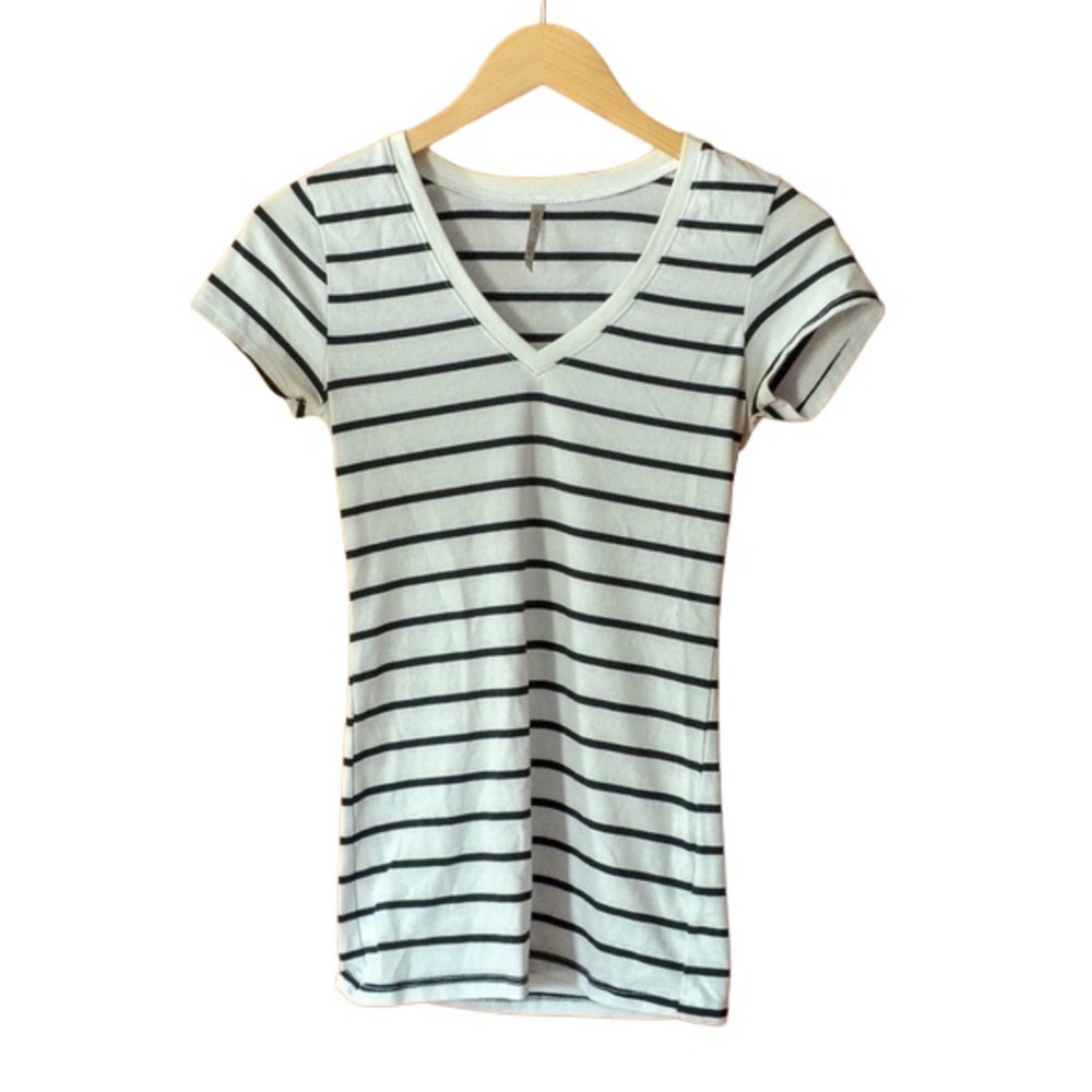 “Heart & Hips” Black & White Striped V-Neck T-Shirt | 2 for $10 Bundle Item